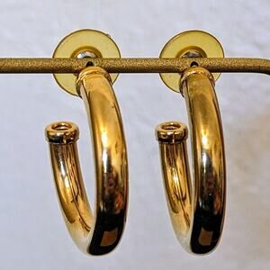 1.5" Gold Tone Hollow Partial Hoop Tube Pierced Earrings